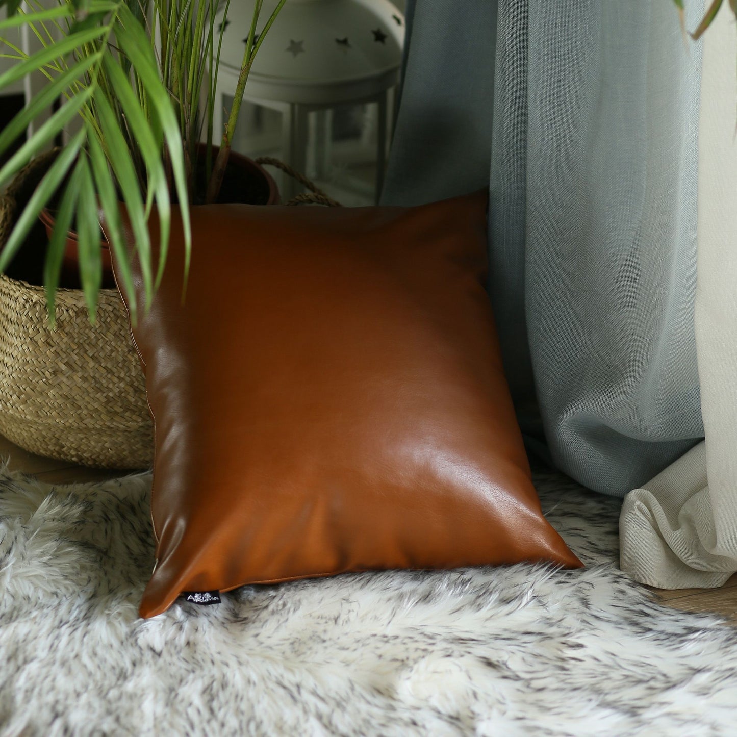 Set of 2 Rustic Brown Geometric Throw Pillows-4