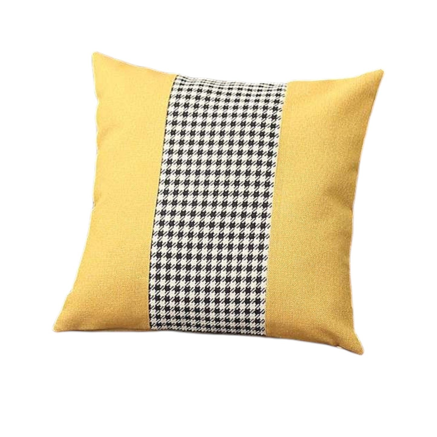 Set of Four 18" Yellow Black and White Houndstooth Fabric Throw Pillows-1