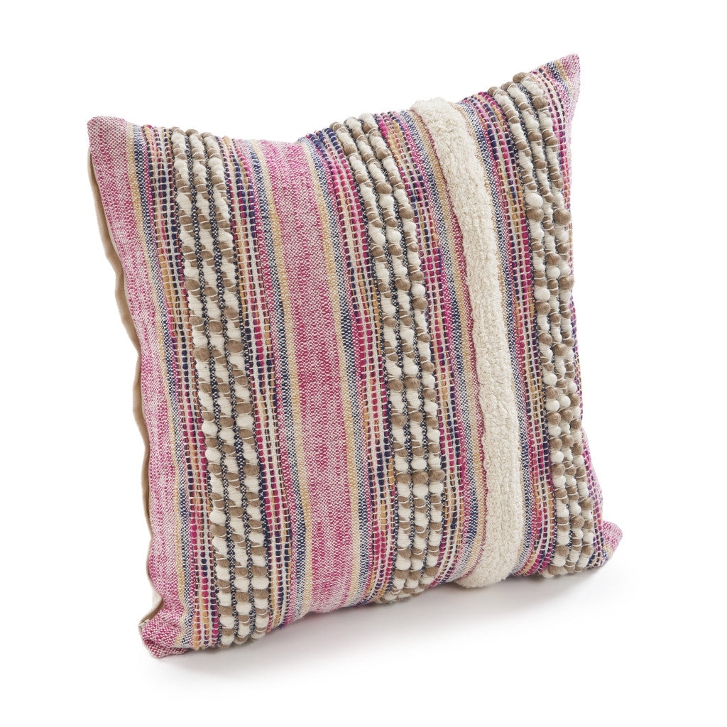 Set of Two Pink Striped Cotton Throw Pillows With Fringe-2