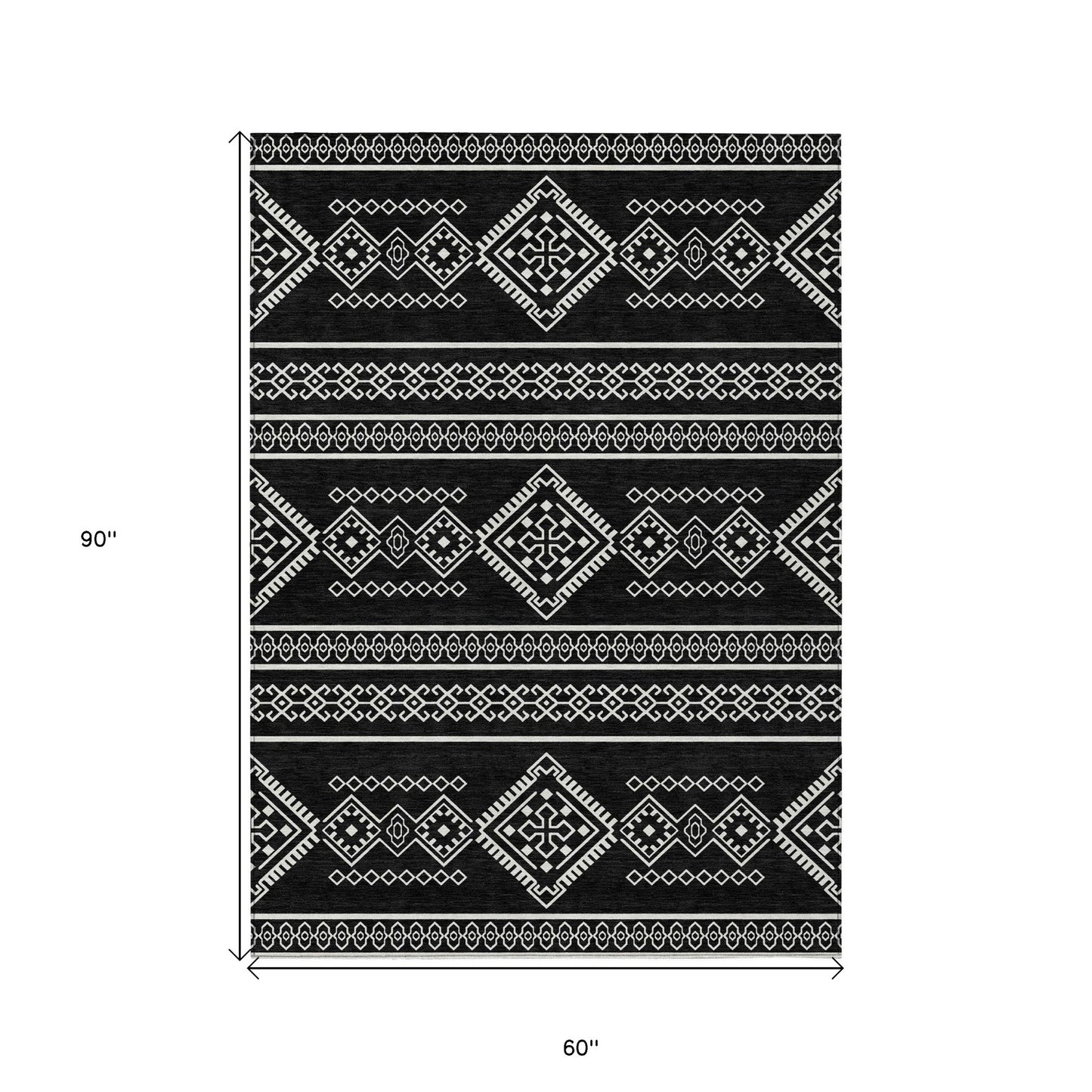 5' X 8' Black And Ivory Southwestern Washable Indoor Outdoor Area Rug-2