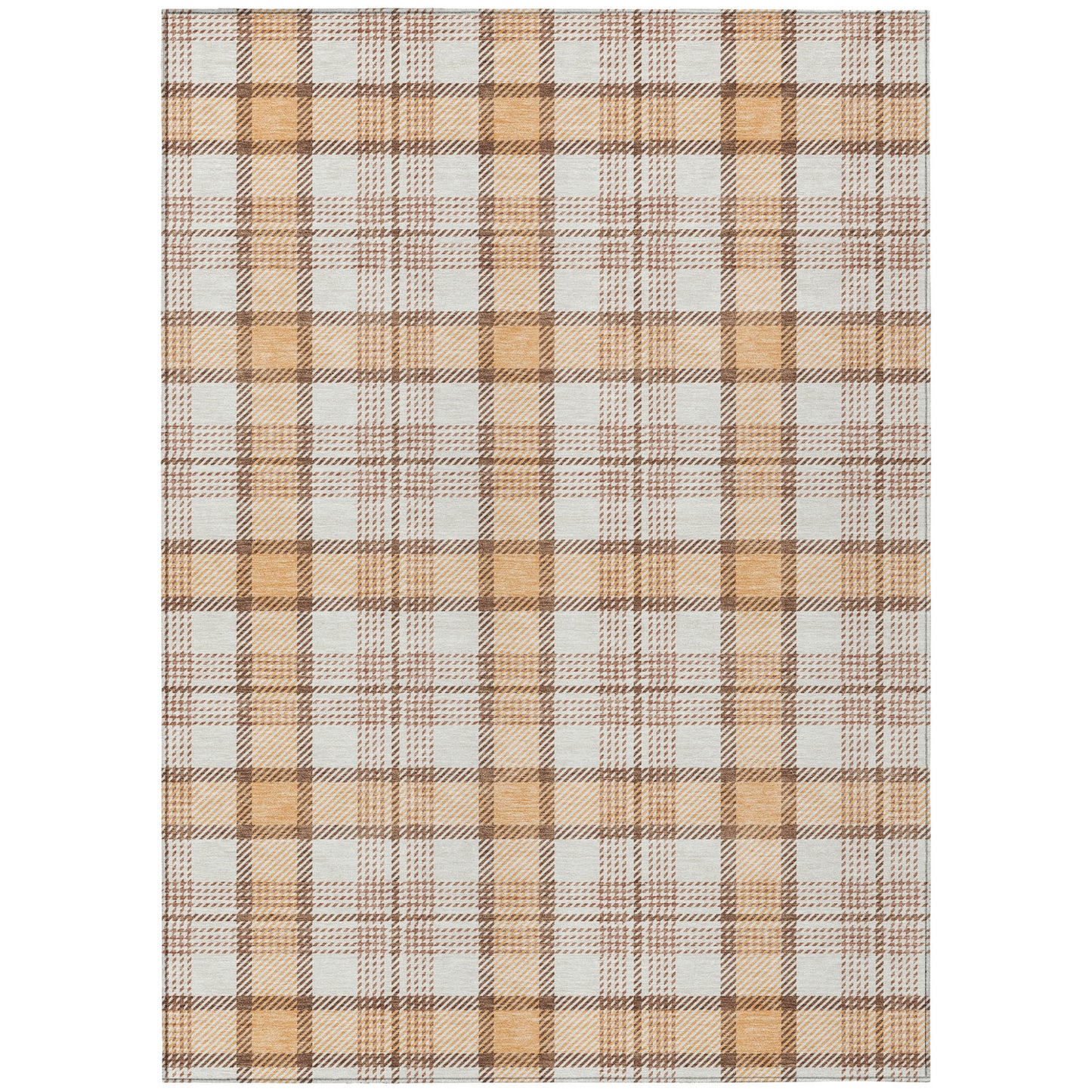 10' X 14' Peach And Beige Plaid Washable Indoor Outdoor Area Rug-1