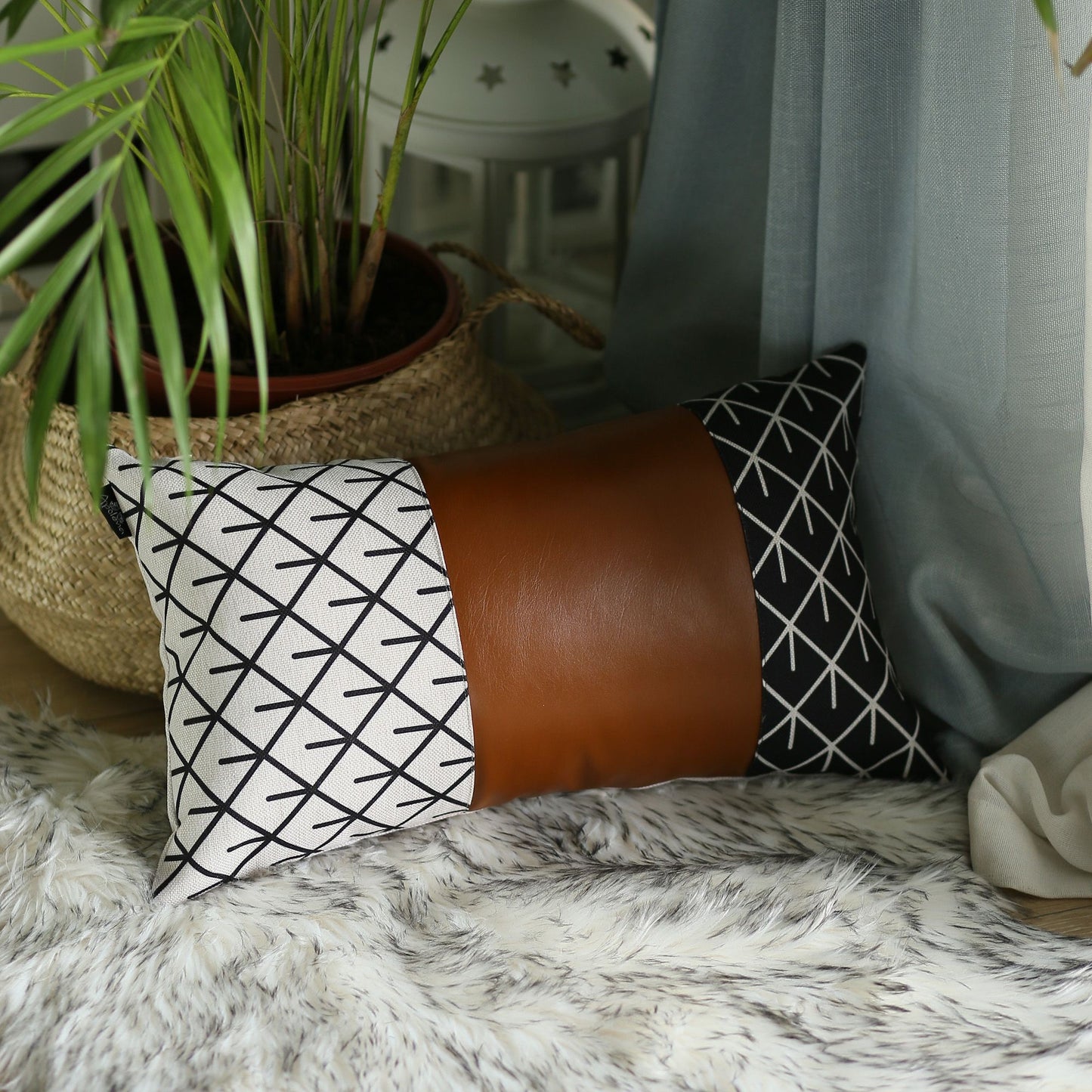 Set of 2 Rustic Brown Geometric Throw Pillows-2