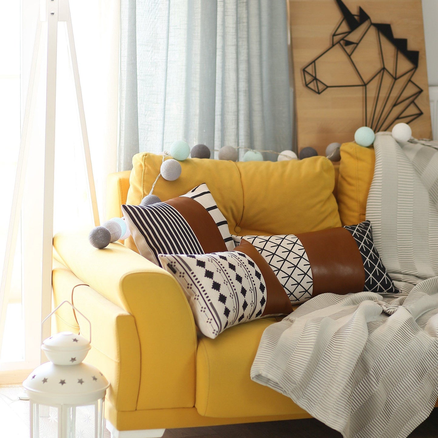 Set of 2 Rustic Brown Geometric Throw Pillows-5