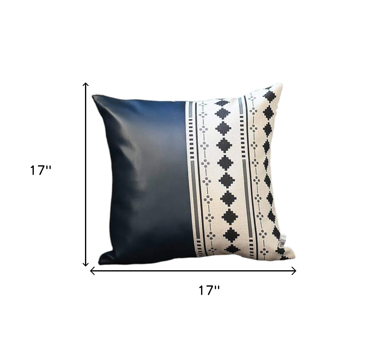 Set of Four 17" Navy Blue Diamond Fabric and Faux Leather Throw Pillows-4