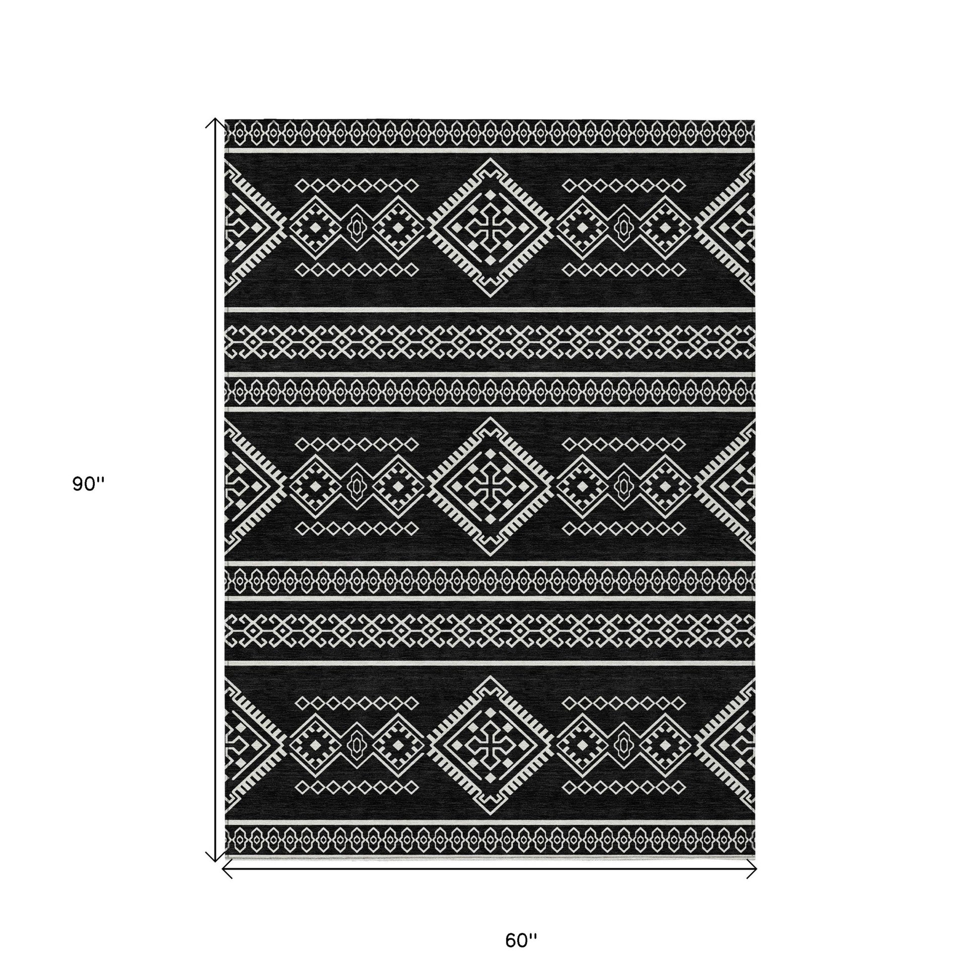 5' X 8' Black And Ivory Southwestern Washable Indoor Outdoor Area Rug-2