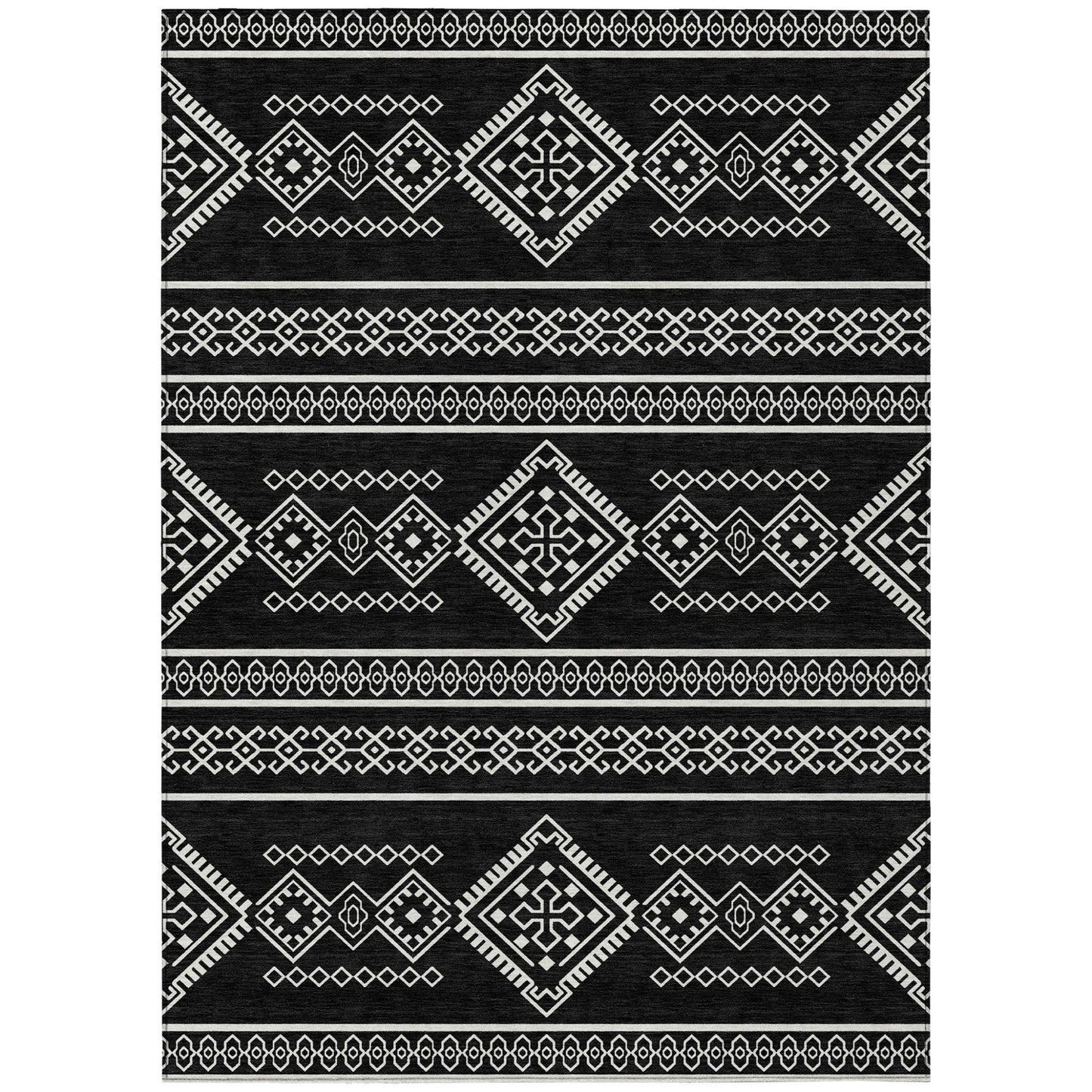 5' X 8' Black And Ivory Southwestern Washable Indoor Outdoor Area Rug-1