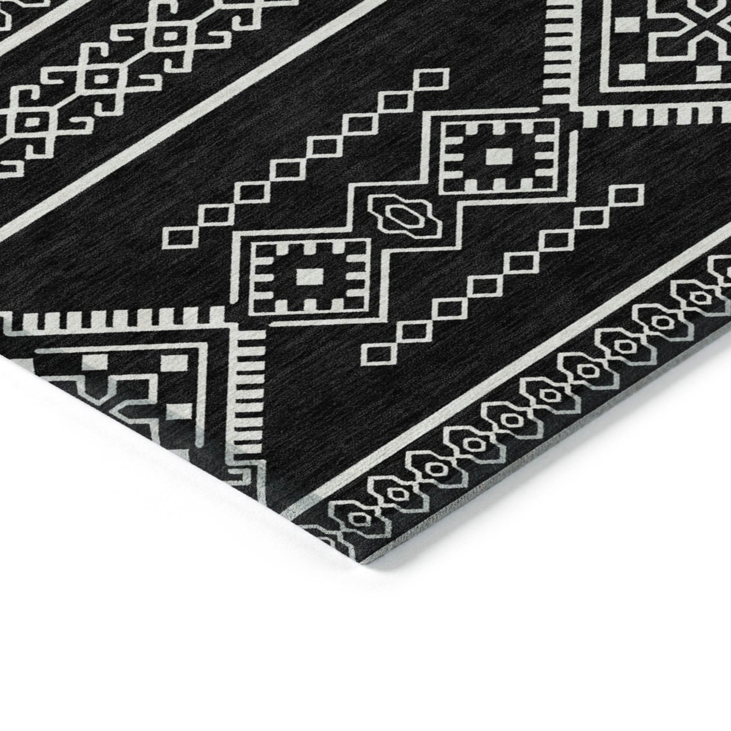 5' X 8' Black And Ivory Southwestern Washable Indoor Outdoor Area Rug-3