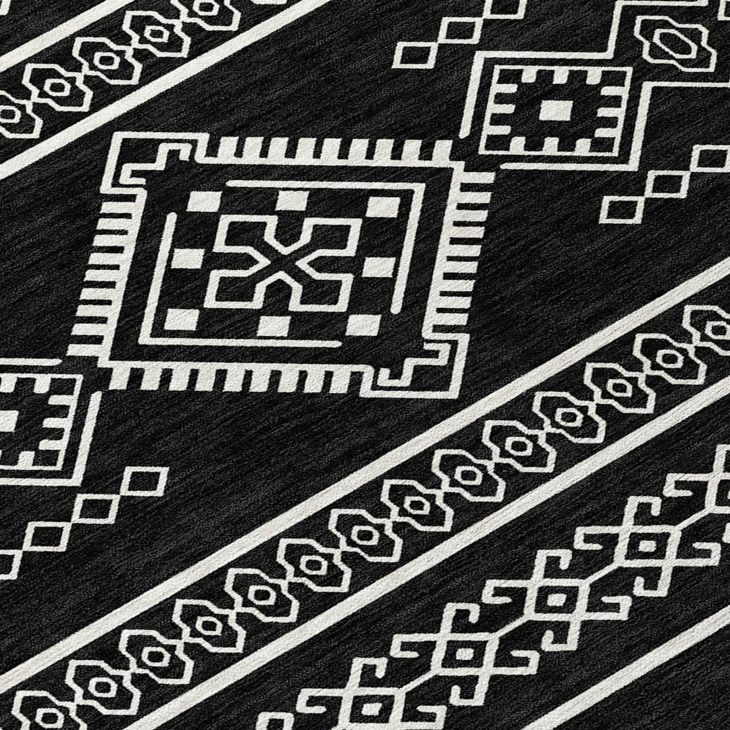 5' X 8' Black And Ivory Southwestern Washable Indoor Outdoor Area Rug-5
