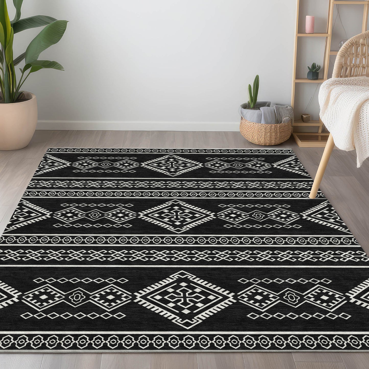 5' X 8' Black And Ivory Southwestern Washable Indoor Outdoor Area Rug-8