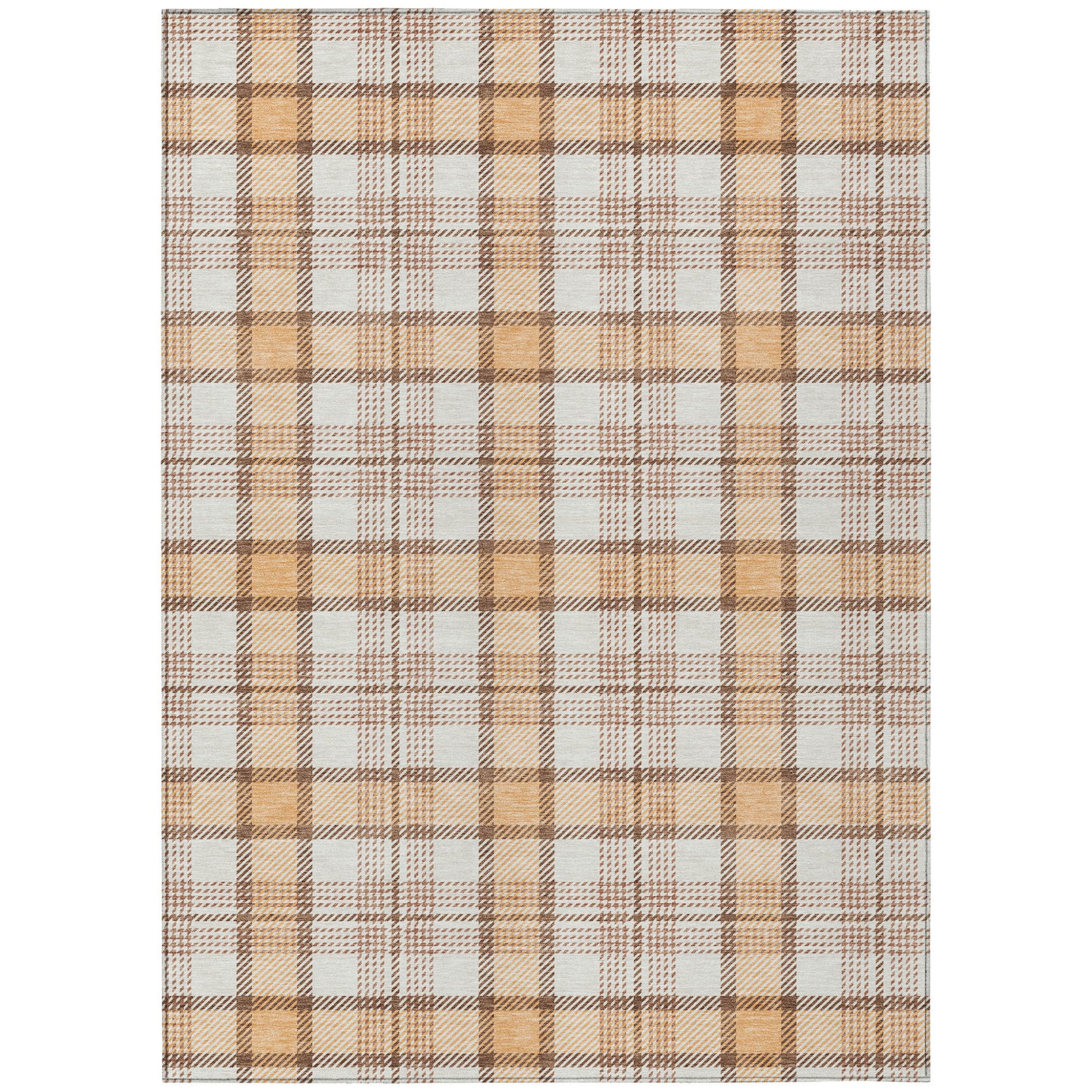 10' X 14' Peach And Beige Plaid Washable Indoor Outdoor Area Rug-1
