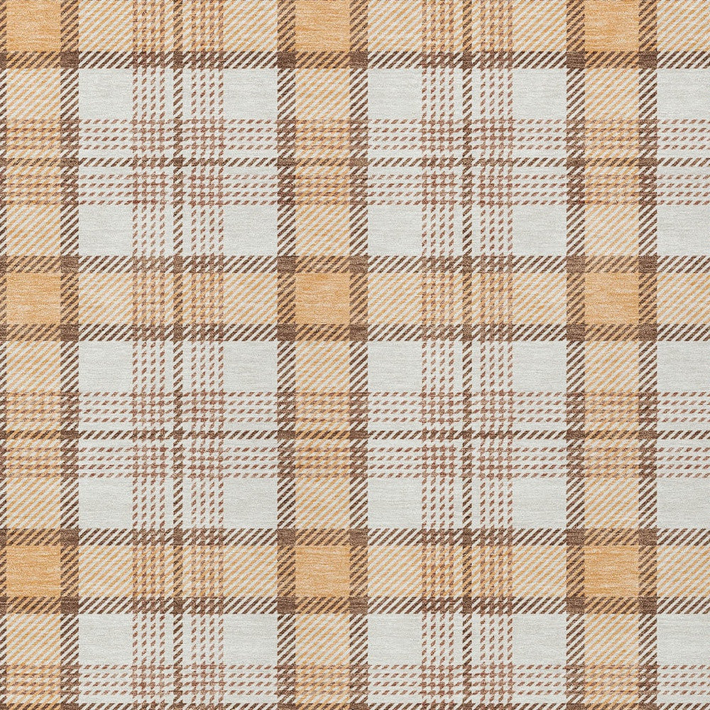 10' X 14' Peach And Beige Plaid Washable Indoor Outdoor Area Rug-3