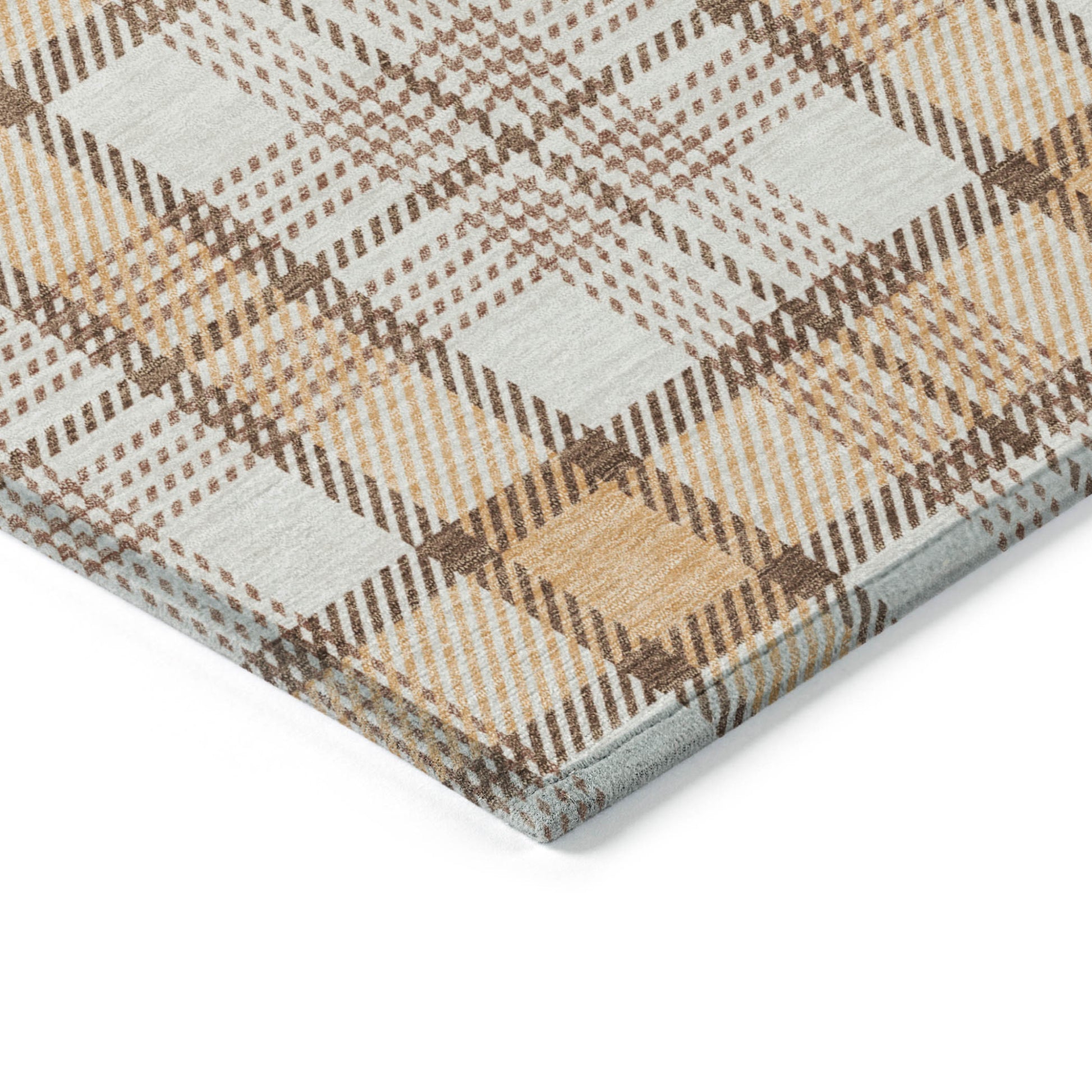 10' X 14' Peach And Beige Plaid Washable Indoor Outdoor Area Rug-2