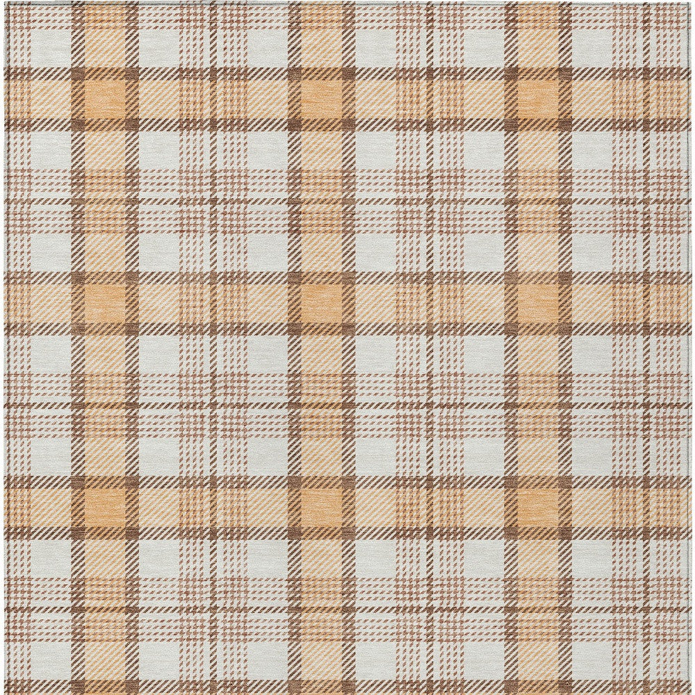 10' X 14' Peach And Beige Plaid Washable Indoor Outdoor Area Rug-4